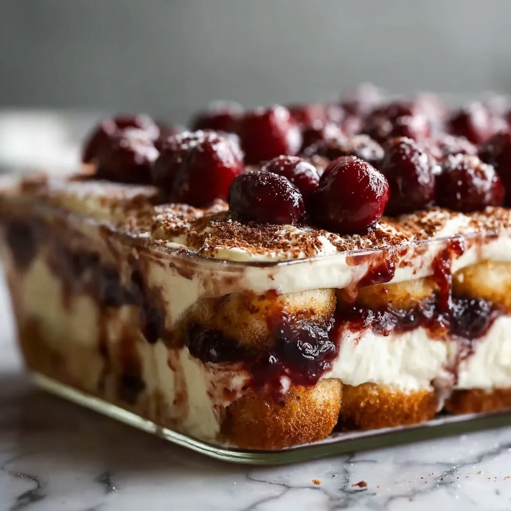 Luxurious Cherry Amaretto Tiramisu with Dark Chocolate and Mascarpone - tertiary view